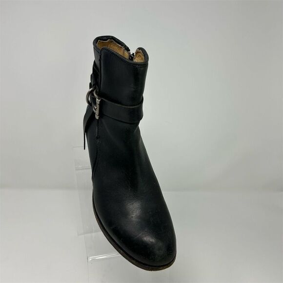 Frye Malorie Knotted Black Leather Booties Casual Block Heel Size 8 Buckle Fall - Picture 4 of 17